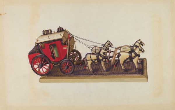 Wooden Model - Coach & Four Horses, c. 1937. Creator: Laura Bilodeau.