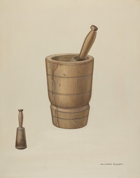 Mortar and Pestle, c. 1937. Creator: Wellington Blewett.
