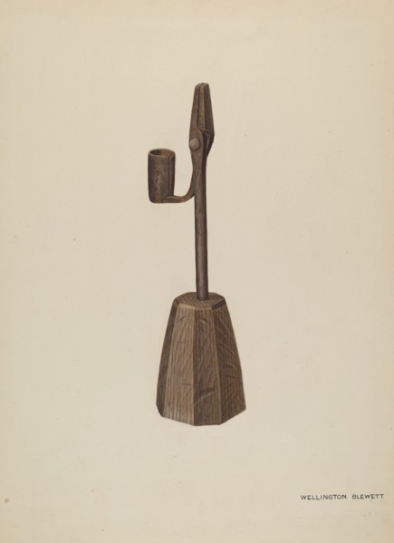 Rush Holder with Candle Socket, c. 1937. Creator: Wellington Blewett.