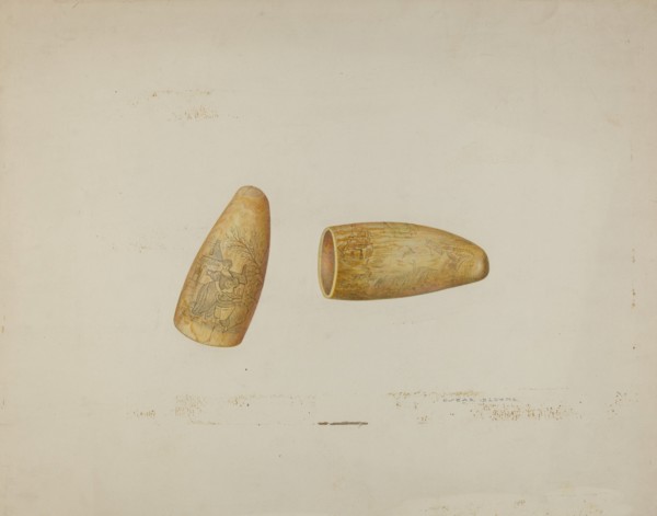 Scrimshaw: Walrus Tusk, 1941. Creator: Oscar Bluhme.