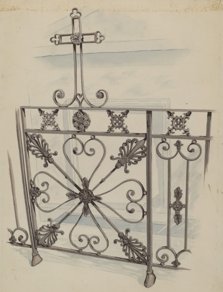 Iron Gate and Fence, c. 1936. Creator: Joseph L. Boyd.