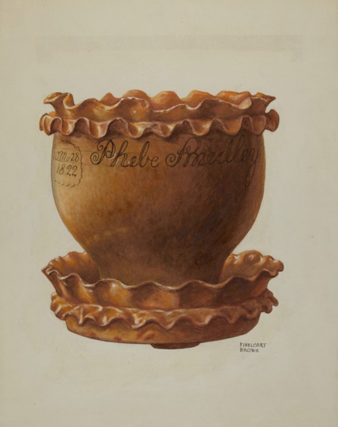 Pa. German Flower Pot and Saucer, c. 1941. Creator: Ethelbert Brown.