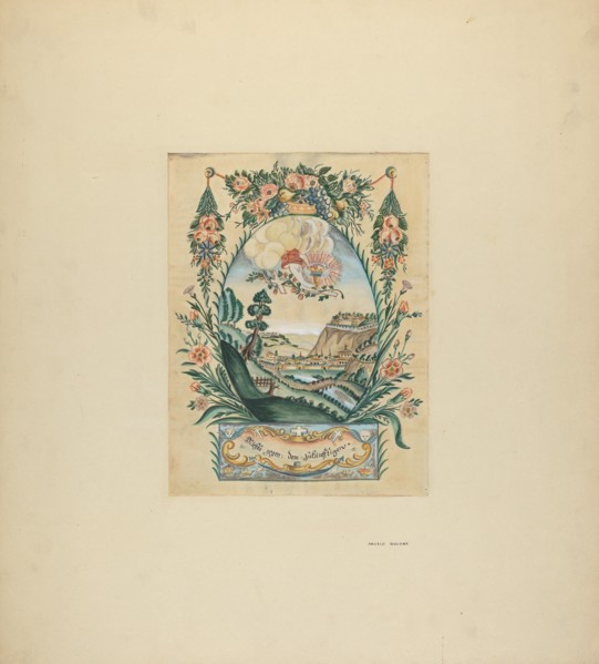 Zoar Decorative Painting: "This World and the Next", c. 1938. Creator: Angelo Bulone.