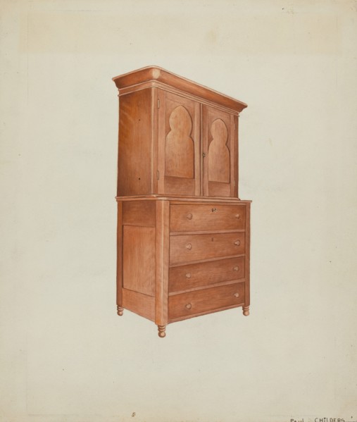 Shaker Cherry Cabinet with Drawers, c. 1937. Creator: William Paul Childers.