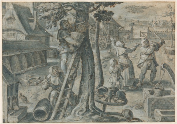 The Capture of a Swarm of Bees in a Farmyard, 1578/1605. Creator: Joannes Stradanus.