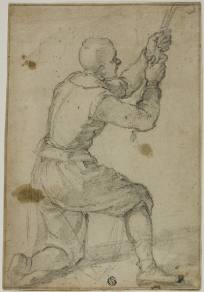 Man on Bended Knee, Pulling on Rope, c.1604. Creator: Bernardino Poccetti.