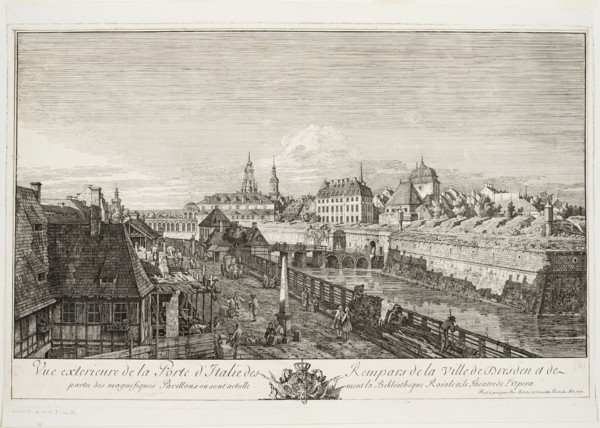 Exterior View of the Italian Gate of the Ramparts of the Town of Dresden, 1750. Creator: Bernardo Bellotto.
