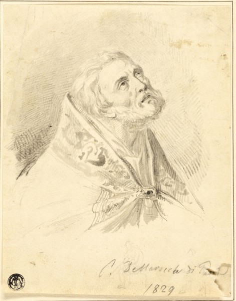 Bust of Bishop Saint, with Slight Figure Sketches, 1829. Creators: Carlo Dellarocca, Paul Delaroche.