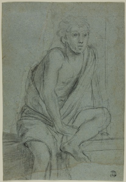 Seated Youth: Study for Flagellation of Saint Andrew, c.1608. Creator: Domenichino.