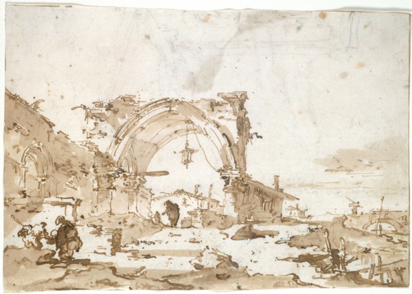 A Capriccio with a Ruined Gothic Arch, 1770/89. Creator: Francesco Guardi.