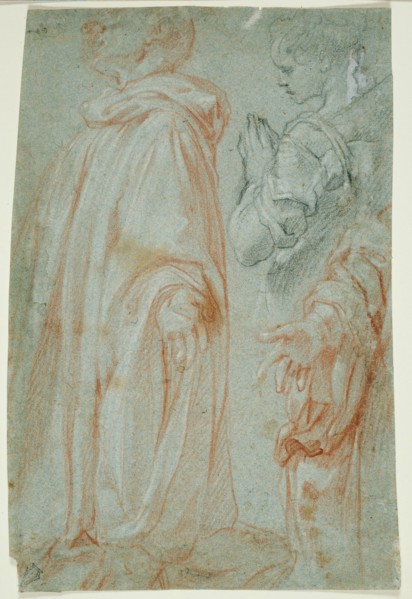 Three Studies for the Resurrected Christ Adored by a Female Saint and San Silvestro..., 1607. Creator: Francesco Vanni.