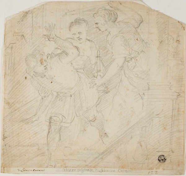 Two Women Chasing a Man, 17th century. Creators: Lodovico Carracci, Domenico Fiasella.