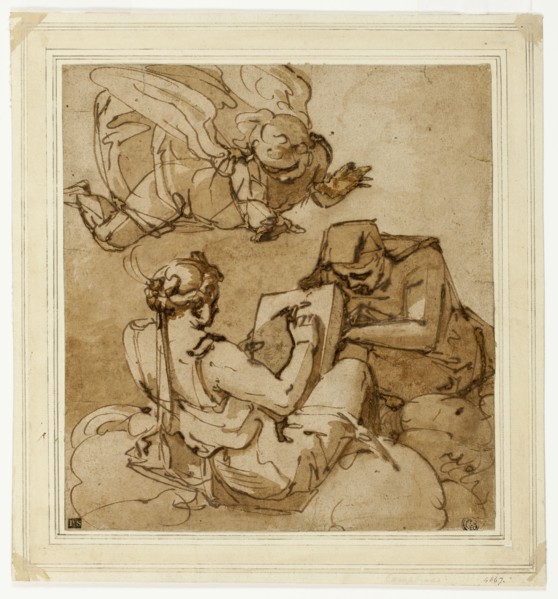 Allegorical Subject (Angel above Two Sibyls), 1560/65. Creator: Luca Cambiaso.