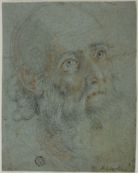 Head of a Bearded Man, Looking Up to Right: Study for Saint Catherine of Alexandria..., c.1603. Creator: Ludovico Cardi.
