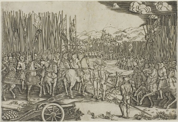 The Two Armies at the Battle of Ravenna, 1512, c.1512, printed 1530. Creator: Master with the Mousetrap.