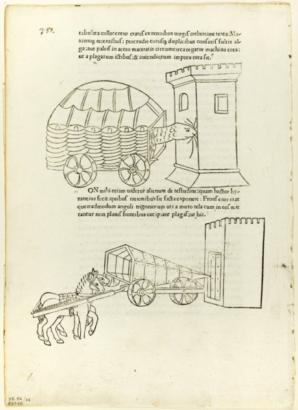 Battering Rams from De re militari (Concerning Military Matters)..., 1472, portfolio assembled 1929. Creators: Matteo di Andrea de Pasti, Johannes Nicolai de Verona, Robert Valturio, Wilhelm Ludwig Sc...