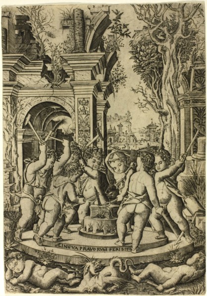 Fate of the Evil Tongue, c.1507. Creator: Nicoletto da Modena.