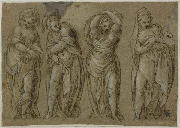 Four Standing Draped Female Figures, n.d. Creator: Paolo Farinati.