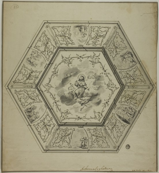 Ceiling Design with Saint Anthony of Padua Surrounded by Episodes from his Life and..., n.d. Creator: Unknown.