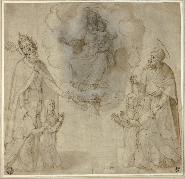 Virgin and Child before Saints Fabianus (or Gregory the Great) and Joseph, 1530/50. Creator: Unknown.