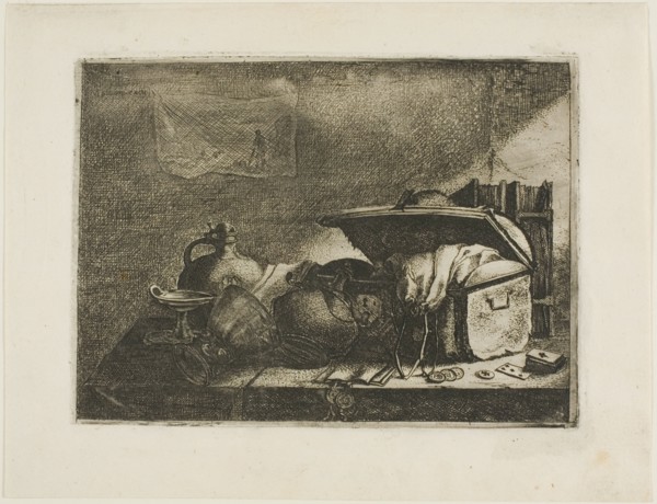 Still Life with Travelling Trunk, 1640s. Creator: Leonard Bramer.