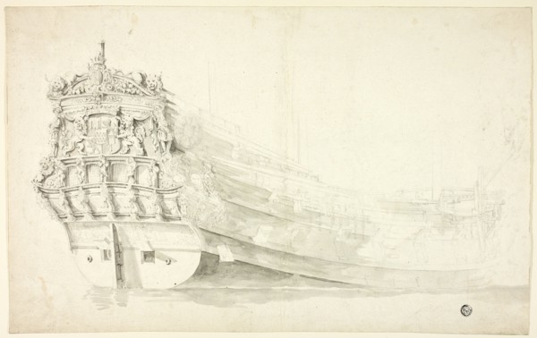 Dutch Ship with Ornamental Prow Seen from Starboard Quarter, n.d. Creator: Willem van de Velde I.