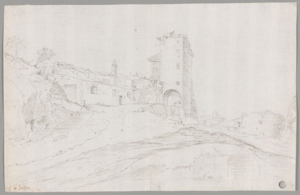 Buildings Amid Ruins in Roman Campagna, n.d. Creator: Guilliam Dujardin.