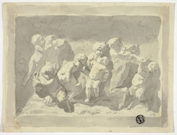 Baby Satyrs and Putti Playing with Donkey, n.d. Creator: Jacob de Wit.