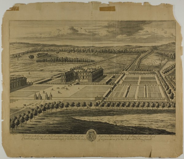 Althrop in the County of Northampton, plate 27 from Britannia Illustrata, published 1707. Creator: Johannes Kip.