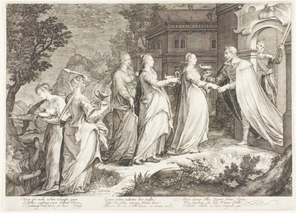 Plate Four, from Five Wise and Five Foolish Virgins, 1606. Creator: Jan Saenredam.