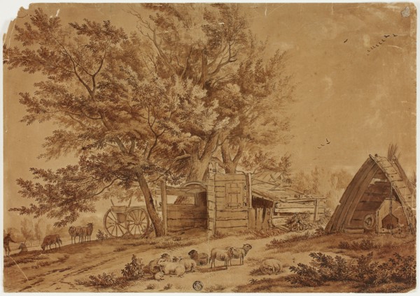 Rustic Scene with Sheep, Sheds, and Spreading Trees, n.d. Creator: Jan van der Meer.