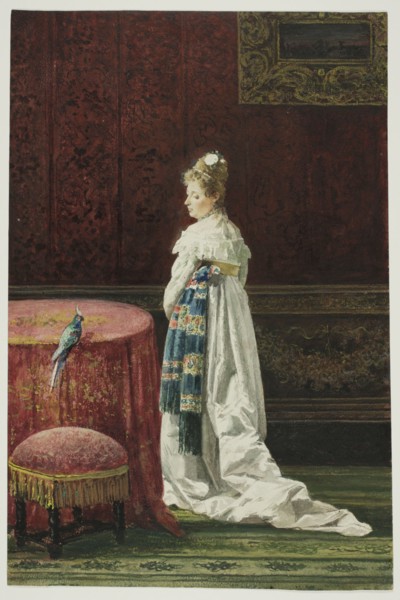 Woman with a Green Parrot, 1850/1880. Creator: Joaquin Agrasot y Juan.