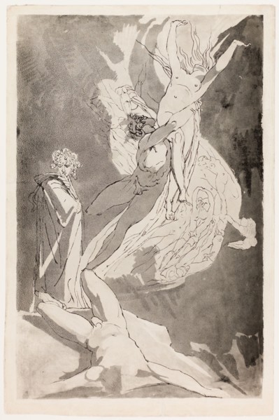 Dante Swoons before the Soaring Souls of Paolo and Francesca, Virgil at his Side, c.1818. Creator: Henry Fuseli.