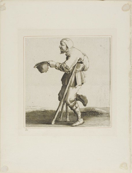 Lame Beggar Asking for Alms, from T is al verwart-gaern (It's already confusing), n.d. Creator: Pieter Jansz. Quast.