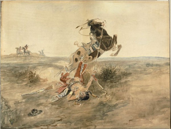 Fallen Indian Warrior, c.1886. Creator: Charles Marion Russell.