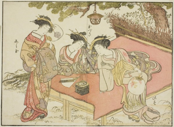 Courtesans of the Yadaya, from the book "Mirror of Beautiful Women of the Pleasure Quarters..., 1776 Creator: Shunsho.