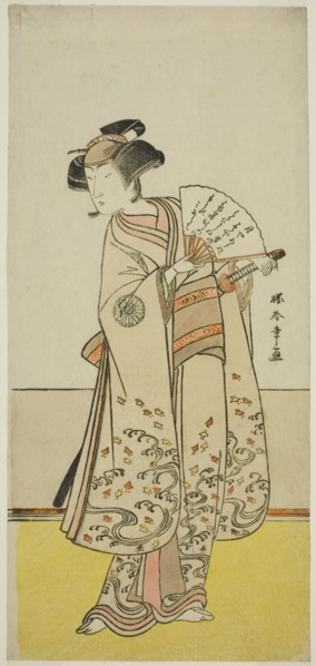 The Actor Nakamura Noshio I as Oiso no Tora (?) in the Play Shida Yuzuriha Horai Soga (?)..., c1775. Creator: Shunsho.