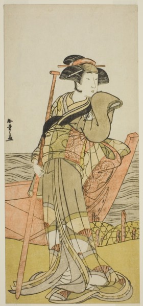 The Actor Onoe Matsusuke I as Akoya in the Play Edo Meisho Midori Soga, Performed..., Japan, c.1779. Creator: Shunsho.