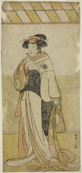 The Actor Yamashita Kinsaku II as Lady Manko (Manko Gozen) in the Play Hatsumombi..., c. 1780. Creator: Shunsho.