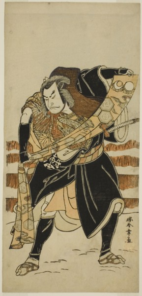 The Actor Nakamura Nakazo I as Abe no Sadato (?) in the Play Date Nishiki Tsui no Yumitori..., c1778 Creator: Shunsho.