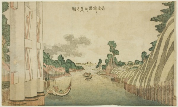 Sumida River seen from Azuma Bridge (Azumabashi yori Sumida wo miru no zu), from a group, c.1800/05. Creator: Hokusai.