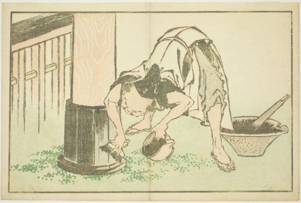Craftsman working on Temple, from The Picture Book of Realistic Paintings of Hokusai...c. 1814. Creator: Hokusai.