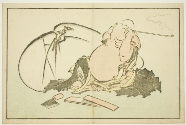 Hotei Smoking his Pipe, from The Picture Book of Realistic Paintings of Hokusai..., Japan, c. 1814. Creator: Hokusai.