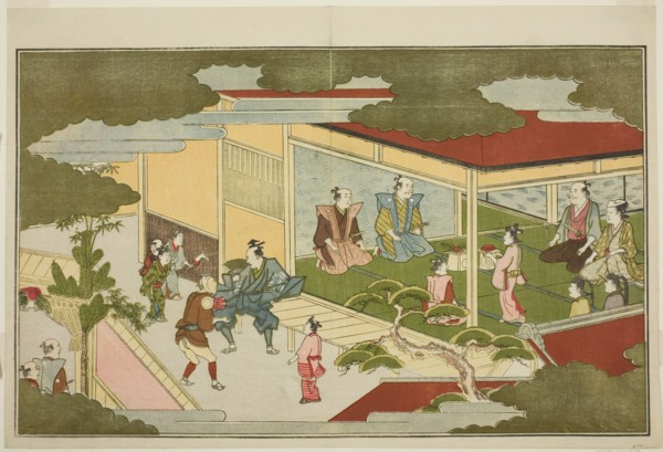 New Year in a Samurai Mansion, from the illustrated kyoka anthology "The Young God..., 1789. Creator: Kitagawa Utamaro.