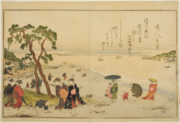 Gathering Shells at Low Tide, from the illustrated book "Gifts from the Ebb Tide (Shiohi..., 1789. Creator: Kitagawa Utamaro.