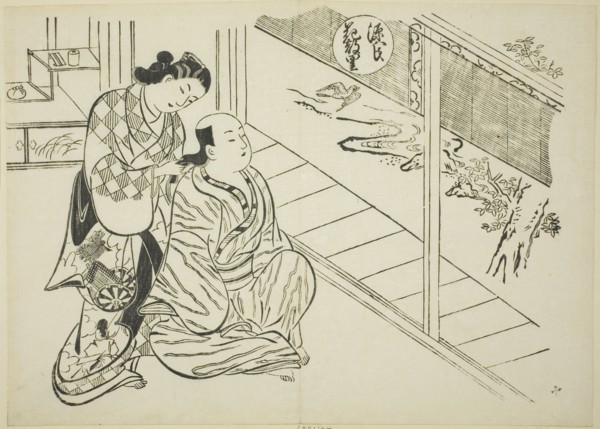 The Hanachirusato Chapter from "The Tale of Genji" (Genji Hanachirusato), from a series..., c. 1710. Creator: Okumura Masanobu.