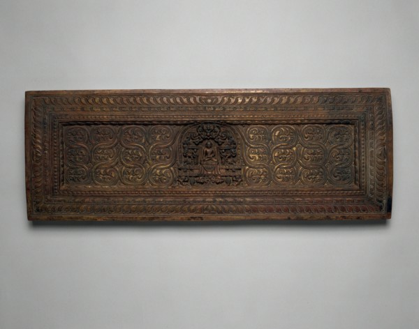 Manuscript Cover with Enshrined Sakyamuni Buddha with Hand in Earth Touching..., 15th century. Creator: Unknown.