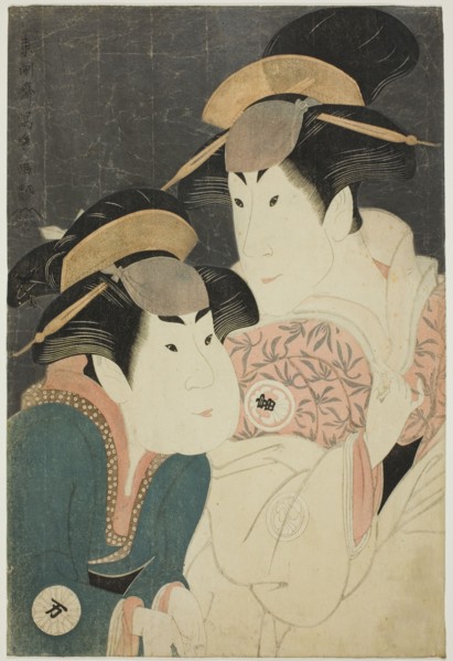 The actors Segawa Tomisaburo II (R) as Yadorigi, wife of Ogishi Kurando, and Nakamura..., 1794. Creator: Toshusai Sharaku.