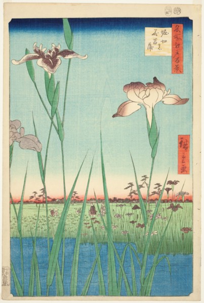 Irises at Horikiri (Horikiri no hanashobu), from the series "One Hundred Famous Views..., 1857. Creator: Ando Hiroshige.