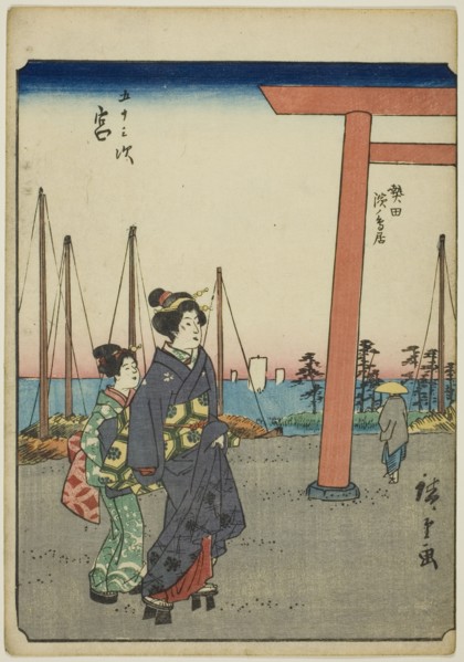 Miya, from the series "Fifty-three Stations [of the Tokaido] (Gojusan tsugi)," also known..., 1852. Creator: Ando Hiroshige.